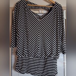 White House Black Market Striped V-Neck Blouse